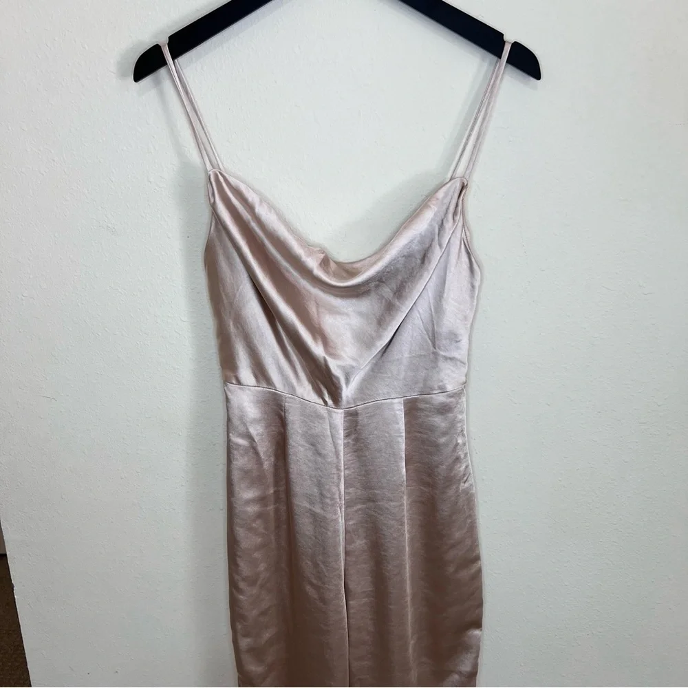 LUSH Champagne Satin Cowl Neck Culotte Jumpsuit - Picture 3 of 7